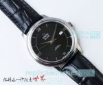 Highest Quality Copy Omega De Ville Swiss 2824 Watch - Black Dial Leather Strap